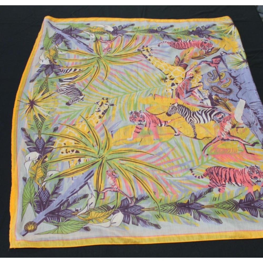 Powder Jungle Animal Scarf Elephant Tiger Zebra Tropical Wrap 42x70 Multicolor - Picture 6 of 10
